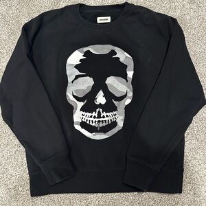 Zadig & Voltaire Black Crewneck with Gray Skull Graphic